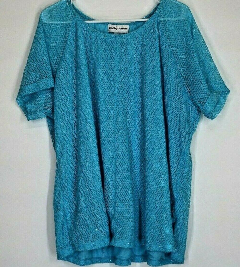 Cathy Daniels Light Blue Short Sleeve Blouse Women's Size 3X